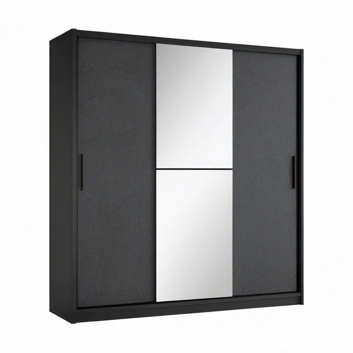 Roupeiro com 3 Portas de Correr e Espelho Central, Preto e Prateado, 180 x 60 x 200 cm