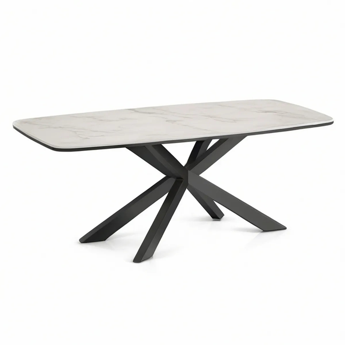 Mesa de Jantar Retangular em Cerâmica Sinterizada Branca com Base Preta, 180 x 90 x 75 cm