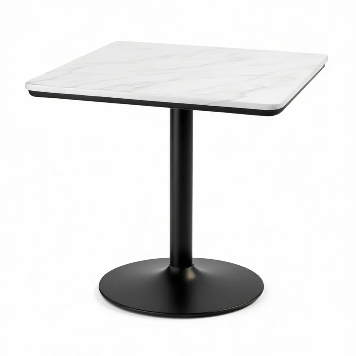 Mesa Quadrada 70 x 70 cm com Tampo Cerâmico Efeito Mármore Branco e Base Preta