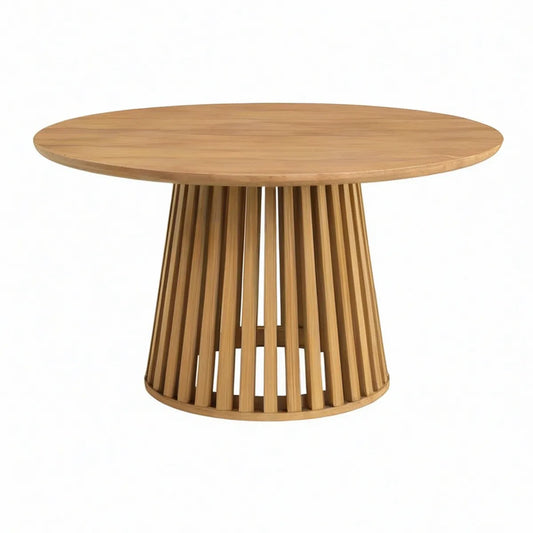 Mesa Redonda em Madeira Maciça de Carvalho Natural, Ø120 x 75 cm