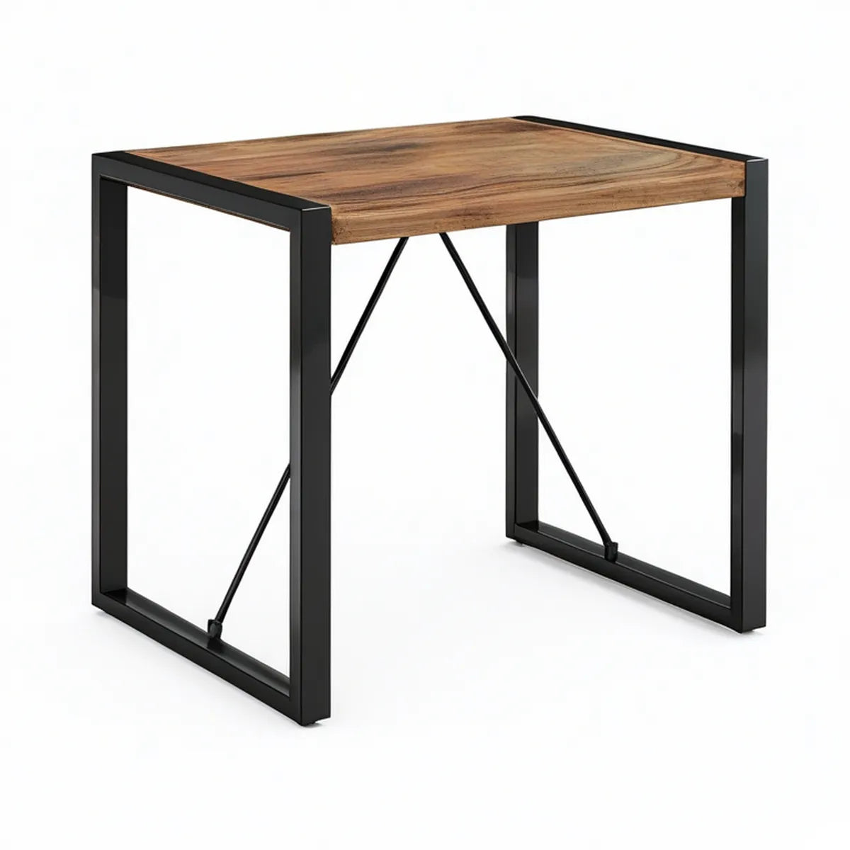 Mesa Quadrada 80 x 80 x 75 cm em Madeira Maciça de Acácia e Aço Castanho/Preto