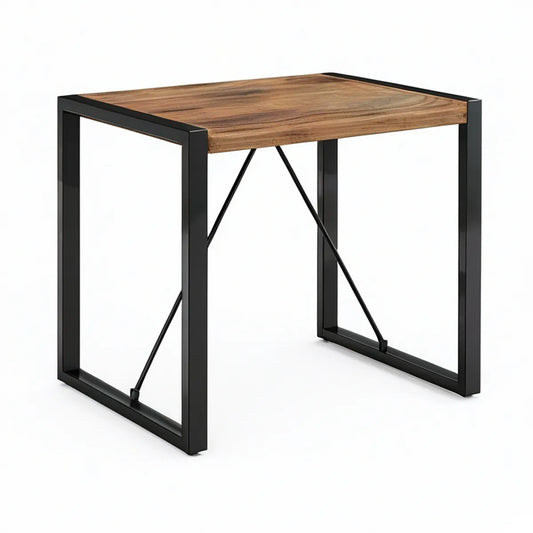 Mesa Quadrada 80 x 80 x 75 cm em Madeira Maciça de Acácia e Aço Castanho/Preto