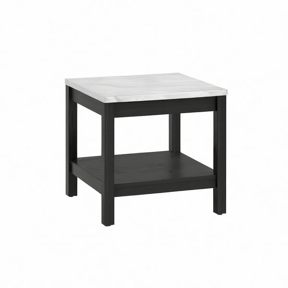 Mesa de apoio quadrada em MDF preto e branco com efeito mármore cinzento, 60 x 60 x 60 cm