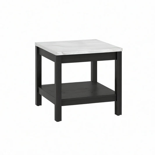 Mesa de apoio quadrada em MDF preto e branco com efeito mármore cinzento, 60 x 60 x 60 cm