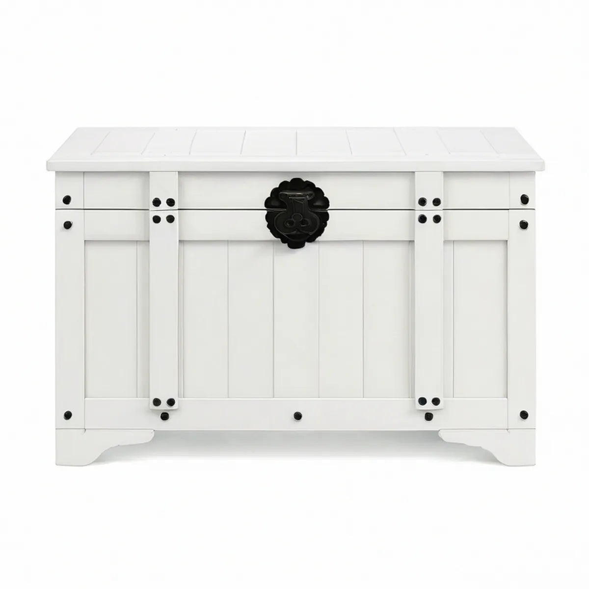 Baú Retangular em Madeira Maciça de Pinho Branco e Preto 100 x 40 x 75 cm