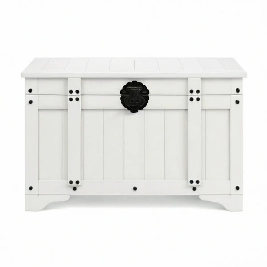 Baú Retangular em Madeira Maciça de Pinho Branco e Preto 100 x 40 x 75 cm