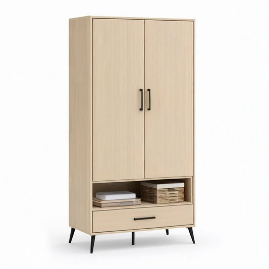 Roupeiro de 2 Portas com Gaveta e Nicho em MDF Carvalho Claro, 80 x 40 x 180 cm