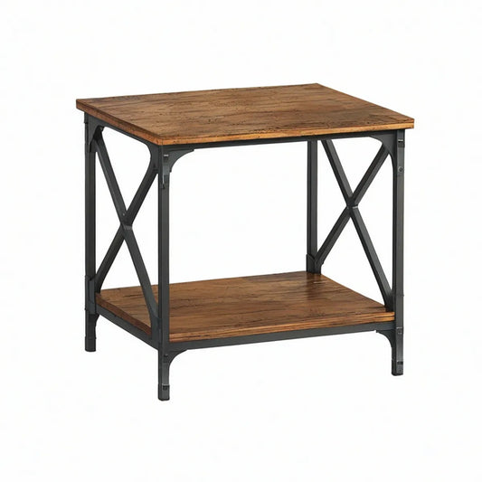Mesa de Centro Quadrada 60 x 60 x 45 cm em Madeira Maciça Reciclada e Aço Castanho e Preto