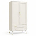Guarda-roupa de 2 portas e 2 gavetas Branco/Dourado 90 x 50 x 180 cm