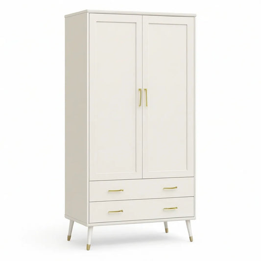 Guarda-roupa de 2 portas e 2 gavetas Branco/Dourado 90 x 50 x 180 cm
