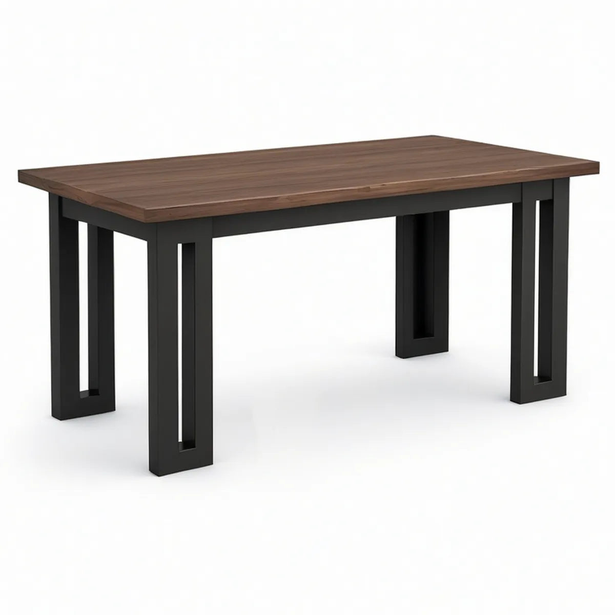 Mesa retangular 140 x 80 x 75 cm em MDF castanho com estrutura em aço preto