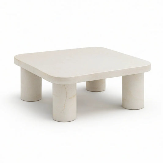 Mesa de Centro em Mármore Branco Marfim 100 x 60 x 35 cm com Cantos Arredondados