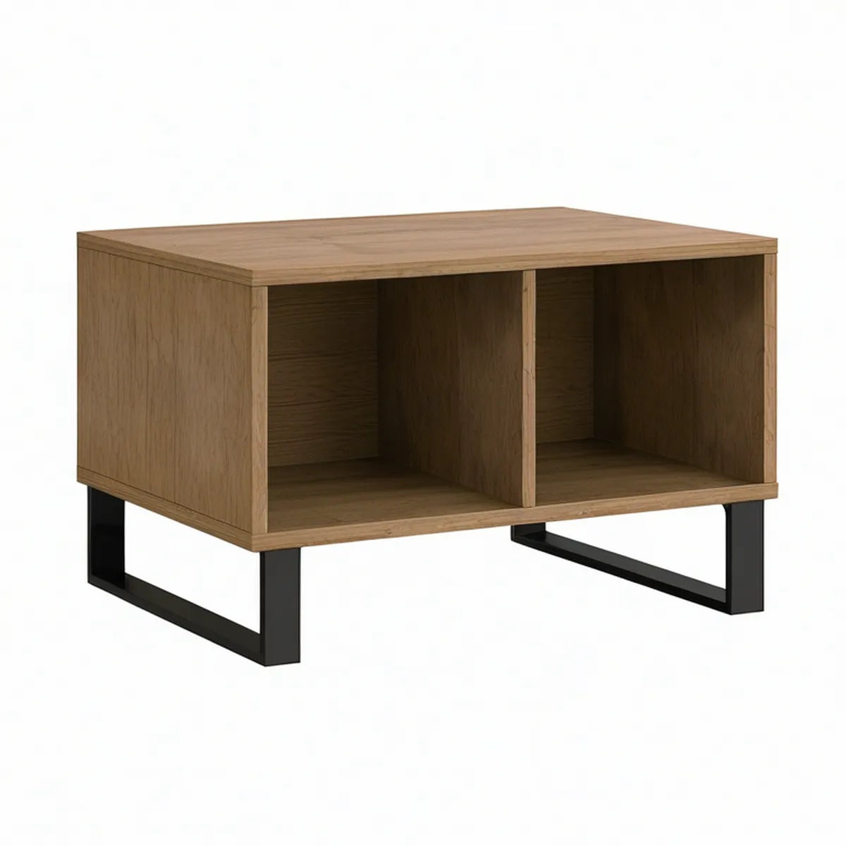 Mesa de centro retangular em carvalho natural e preto com 2 nichos, 80 x 50 x 45 cm