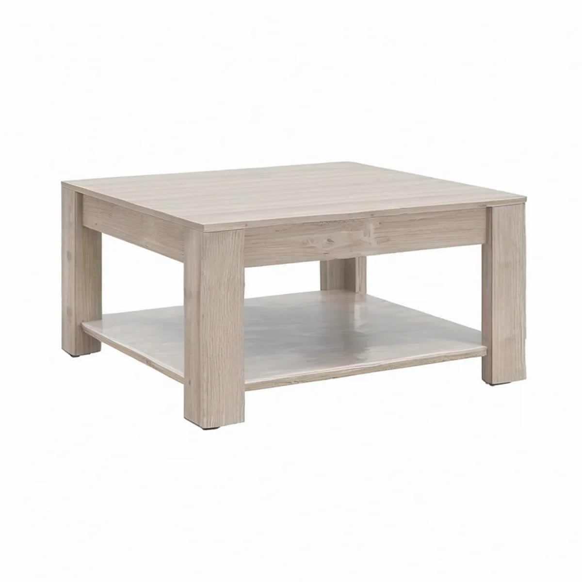 Mesa de Centro Quadrada com Prateleira em MDF Efeito Carvalho Claro, 90 x 90 x 45 cm