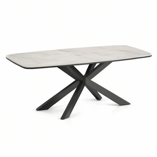 Mesa de Jantar Retangular em Cerâmica Sinterizada Branca com Base Preta, 180 x 90 x 75 cm