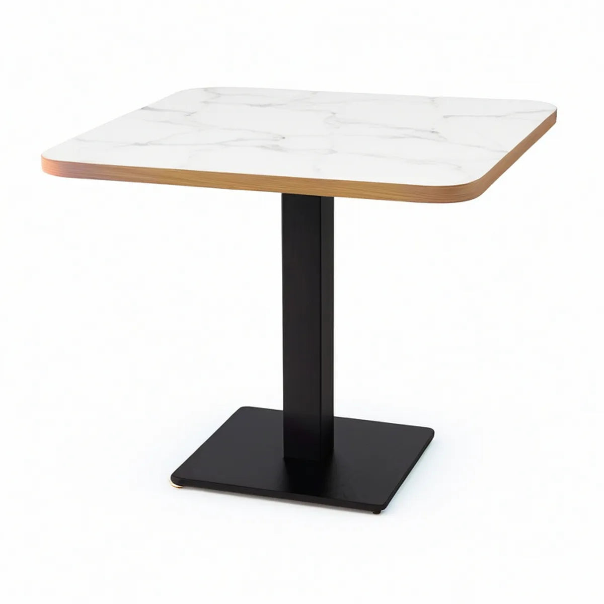 Mesa de jantar quadrada em MDF branco efeito mármore com estrutura em aço preto 70 x 70 x 75 cm